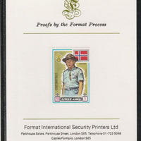 Ajman 1971 World Scouts - Norway 10Dh imperf mounted on Format International proof card as Mi 909B