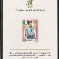 Ajman 1971 World Scouts - Italy 35Dh imperf mounted on Format International proof card as Mi 915B