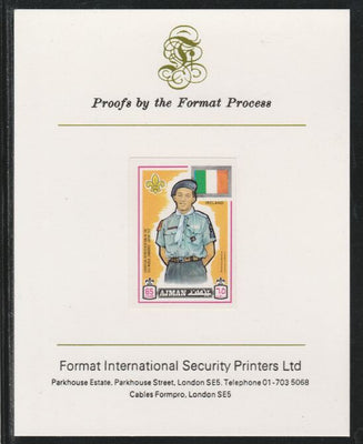 Ajman 1971 World Scouts - Ireland 65Dh imperf mounted on Format International proof card as Mi 918B