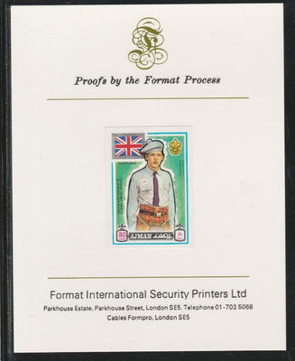 Ajman 1971 World Scouts - Scotland 80Dh imperf mounted on Format International proof card as Mi 919B