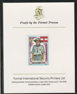 Ajman 1971 World Scouts - Great Britain 1R imperf mounted on Format International proof card as Mi 920B
