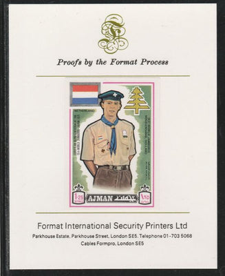 Ajman 1971 World Scouts - Netherlands 1.25R imperf mounted on Format International proof card as Mi 921B