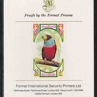 Ras Al Khaima 1972 Birds - Hawfinch 80Dh imperf mounted on Format International proof card as Mi 595B