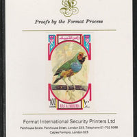 Ras Al Khaima 1972 Birds - Finch 100Dh imperf mounted on Format International proof card as Mi 596B