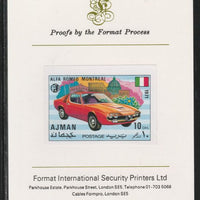 Ajman 1971 Modern Cars - Alfa Romeo 10Dh imperf mounted on Format International proof card as Mi 1169B