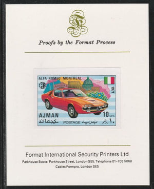 Ajman 1971 Modern Cars - Alfa Romeo 10Dh imperf mounted on Format International proof card as Mi 1169B