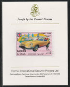 Ajman 1971 Modern Cars - Jaguar E Type 15Dh imperf mounted on Format International proof card as Mi 1170B