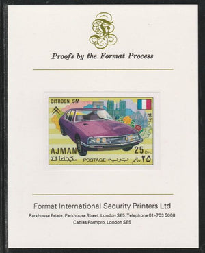 Ajman 1971 Modern Cars - Citroen 25Dh imperf mounted on Format International proof card as Mi 1171B