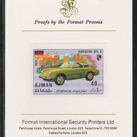 Ajman 1971 Modern Cars - Porsche 40Dh imperf mounted on Format International proof card as Mi 1172B