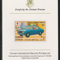 Ajman 1971 Modern Cars - Toyota 3R imperf mounted on Format International proof card as Mi 1174B