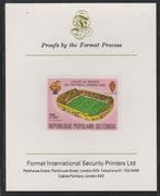 Congo 1980 World Cup Football,75f (Real Zaragoza Stadium) imperf proof mounted on Format International proof card as SG 727