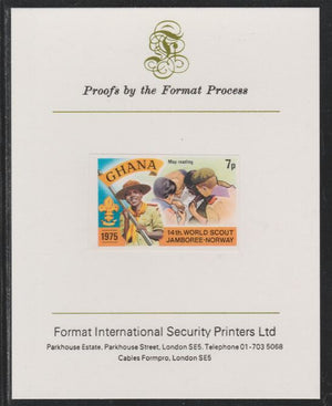 Ghana 1976 World Scout Jamboree 7p Map Reading imperf mounted on Format International proof card as SG 755