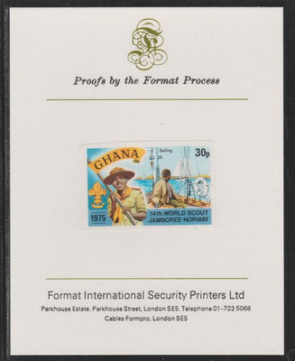Ghana 1976 World Scout Jamboree 30p Sailing imperf mounted on Format International proof card as SG 756