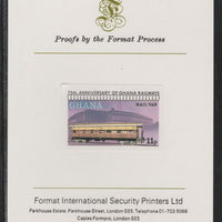 Ghana 1978 Railway Anniversary 11p Mail Van imperf mounted on Format International proof card as SG 868