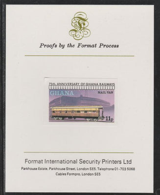 Ghana 1978 Railway Anniversary 11p Mail Van imperf mounted on Format International proof card as SG 868