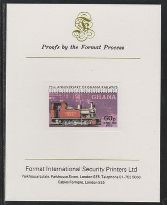 Ghana 1978 Railway Anniversary 60p Steam Locomotive imperf mounted on Format International proof card as SG 870