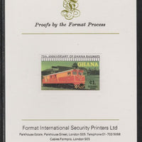 Ghana 1978 Railway Anniversary 1c Diesel-Electric Locomotive imperf mounted on Format International proof card as SG 871