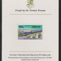 Kenya 1976 Railway Transport 50c Diesel Train imperf mounted on Format International proof card as SG 66