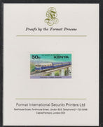 Kenya 1976 Railway Transport 50c Diesel Train imperf mounted on Format International proof card as SG 66