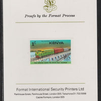 Kenya 1976 Railway Transport 1s Nile Bridge imperf mounted on Format International proof card as SG 67