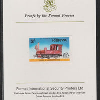 Kenya 1976 Railway Transport 3s Class A Steam Loco imperf mounted on Format International proof card as SG 68