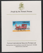 Kenya 1976 Railway Transport 3s Class A Steam Loco imperf mounted on Format International proof card as SG 68