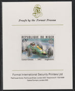 Niger Republic 1981 French Grand Prix 65f Lotus Climax imperf mounted on Format International proof card as SG 876