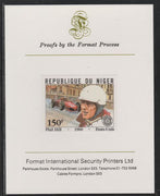 Niger Republic 1981 French Grand Prix 150f Phil Hill imperf mounted on Format International proof card as SG 878