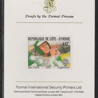 Ivory Coast 1981 French Grand Prix 40f Jim Clark imperf mounted on Format International proof card as SG 700