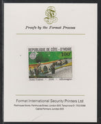 Ivory Coast 1981 French Grand Prix 100f Auto Union imperf mounted on Format International proof card as SG 702