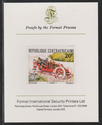 Central African Republic 1981 French Grand Prix 20f Renault imperf mounted on Format International proof card as SG 786