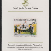 Central African Republic 1981 French Grand Prix 40f Mercedes Benz imperf mounted on Format International proof card as SG 787