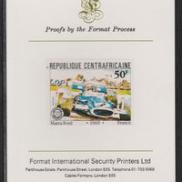 Central African Republic 1981 French Grand Prix 50f Matra Ford imperf mounted on Format International proof card as SG 788