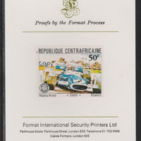 Central African Republic 1981 French Grand Prix 50f Matra Ford imperf mounted on Format International proof card as SG 788