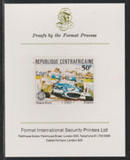 Central African Republic 1981 French Grand Prix 50f Matra Ford imperf mounted on Format International proof card as SG 788