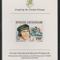 Central African Republic 1981 French Grand Prix 150f Jackie Stewart imperf mounted on Format International proof card as SG 790