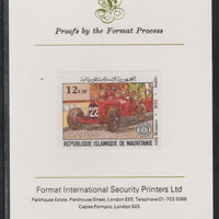 Mauritania 1982 French Grand Prix 12um Alfa Romeo imperf mounted on Format International proof card as SG 725