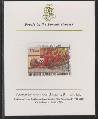 Mauritania 1982 French Grand Prix 12um Alfa Romeo imperf mounted on Format International proof card as SG 725