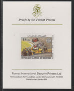 Mauritania 1982 French Grand Prix 18um Renault imperf mounted on Format International proof card as SG 727
