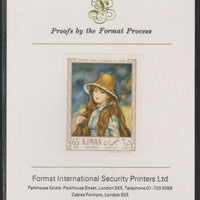 Ajman 1967 Paintings - Girl with a Straw Hat by Renoir imperf mounted on Format International proof card as Michel 210B