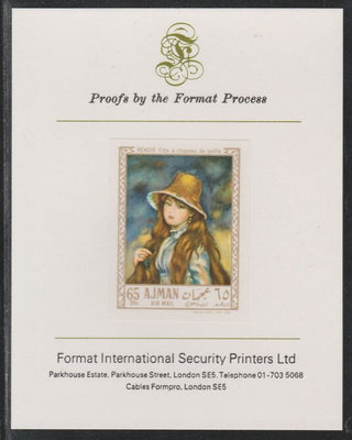 Ajman 1967 Paintings - Girl with a Straw Hat by Renoir imperf mounted on Format International proof card as Michel 210B