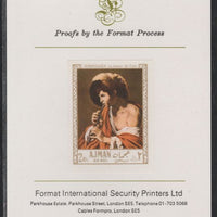 Ajman 1967 Paintings - Boy Playing Flute by Terbrugghen imperf mounted on Format International proof card as Michel 213B