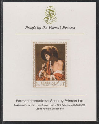 Ajman 1967 Paintings - Boy Playing Flute by Terbrugghen imperf mounted on Format International proof card as Michel 213B