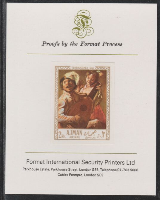 Ajman 1967 Paintings - The Duet by Terbrugghen imperf mounted on Format International proof card as Michel 214B