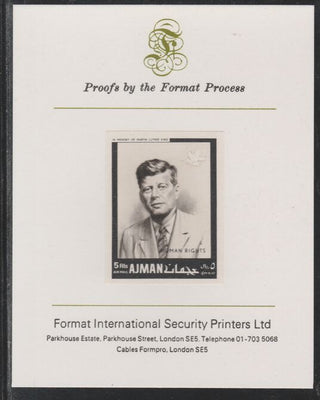 Ajman 1968 Human Rights - John F Kennedy 5R imperf mounted on Format International proof card as Michel 296B