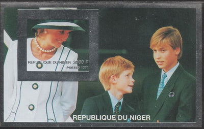 Niger Republic 1997 Princess Diana with William & Harry (Silver frame) imperf souvenir sheet unmounted mint.. Note this item is privately produced and is offered purely on its thematic appeal