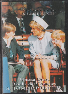 St Thomas & Prince Islands 1997 Princess Diana with William & Harry perf souvenir sheet unmounted mint.. Note this item is privately produced and is offered purely on its thematic appeal