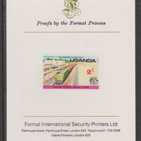 Uganda 1976 Railway Transport 2s Nakuru Station imperf mounted on Format International proof card as SG 175
