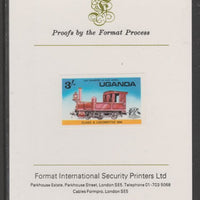 Uganda 1976 Railway Transport 3s Class A Steam Loco imperf mounted on Format International proof card as SG 176