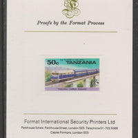 Tanzania 1976 Railway Transport 50c Diesel Train imperf mounted on Format International proof card as SG 187
